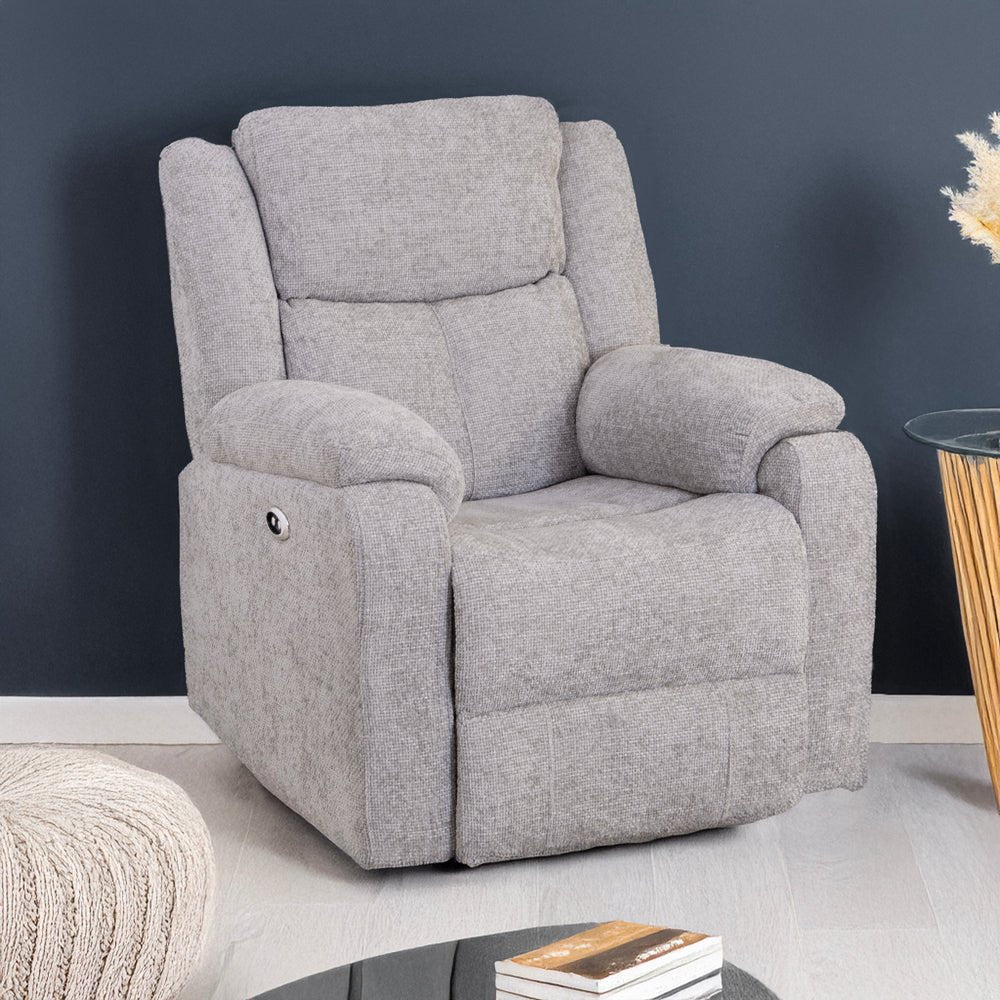 Rome Silver Power Recliner Armchair - The Furniture Warehouse