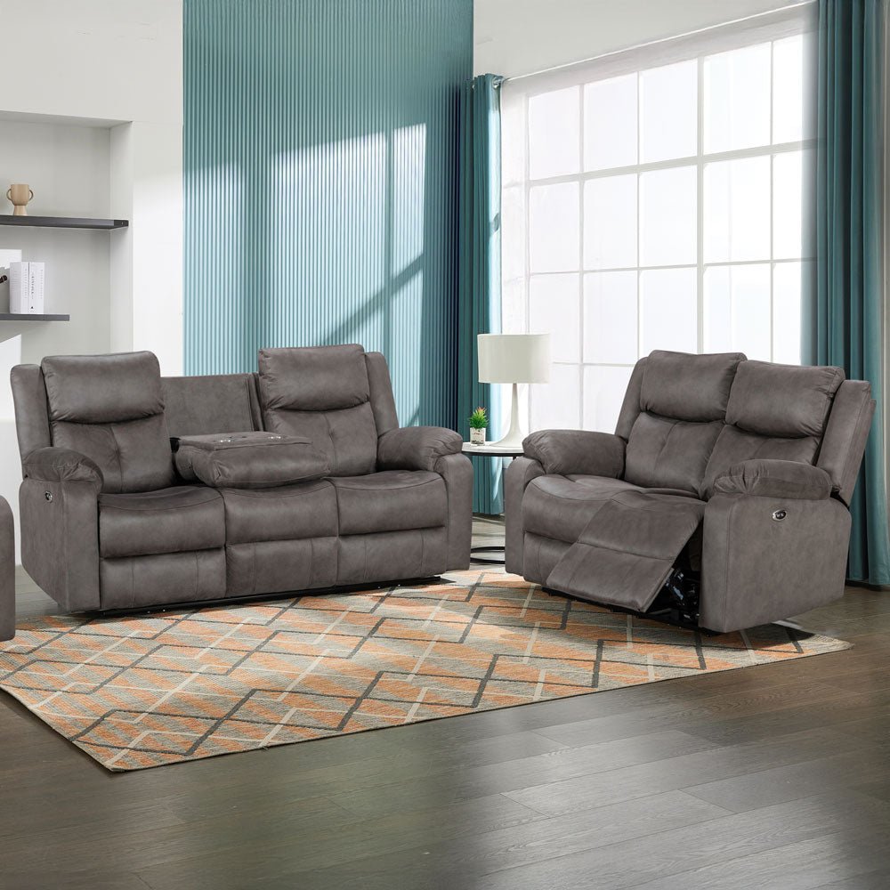 Rome Steel 2 &amp; 3 Seater Power Set - The Furniture Warehouse
