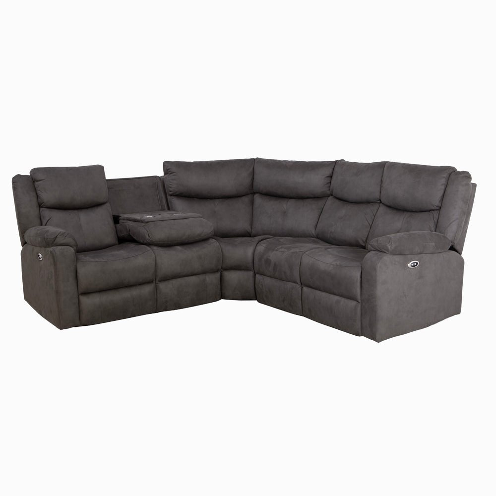 Rome Steel Power Corner Sofa with Console - The Furniture Warehouse