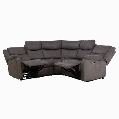 Rome Steel Power Corner Sofa with Console - The Furniture Warehouse