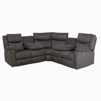 Rome Steel Power Corner Sofa with Console - The Furniture Warehouse