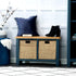 Rutland Blue Painted Oak Hall Bench with Wicker Baskets - The Furniture Warehouse