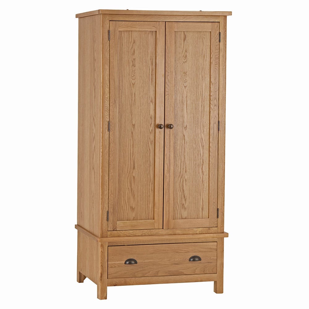 Rutland Oak 2 Door Wardrobe with Drawer - The Furniture Warehouse