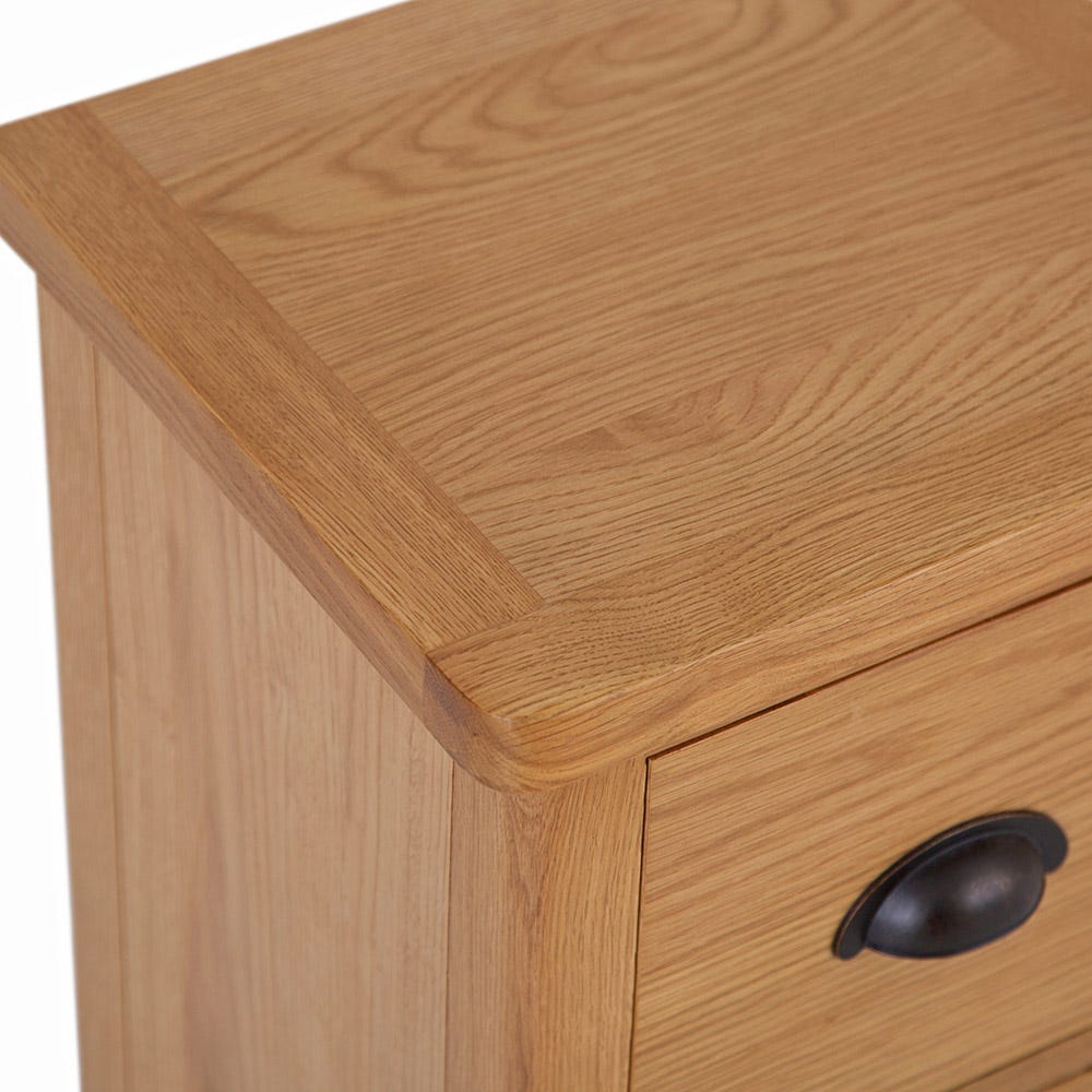 Rutland Oak 2 Drawer Slim Bedside Table - The Furniture Warehouse