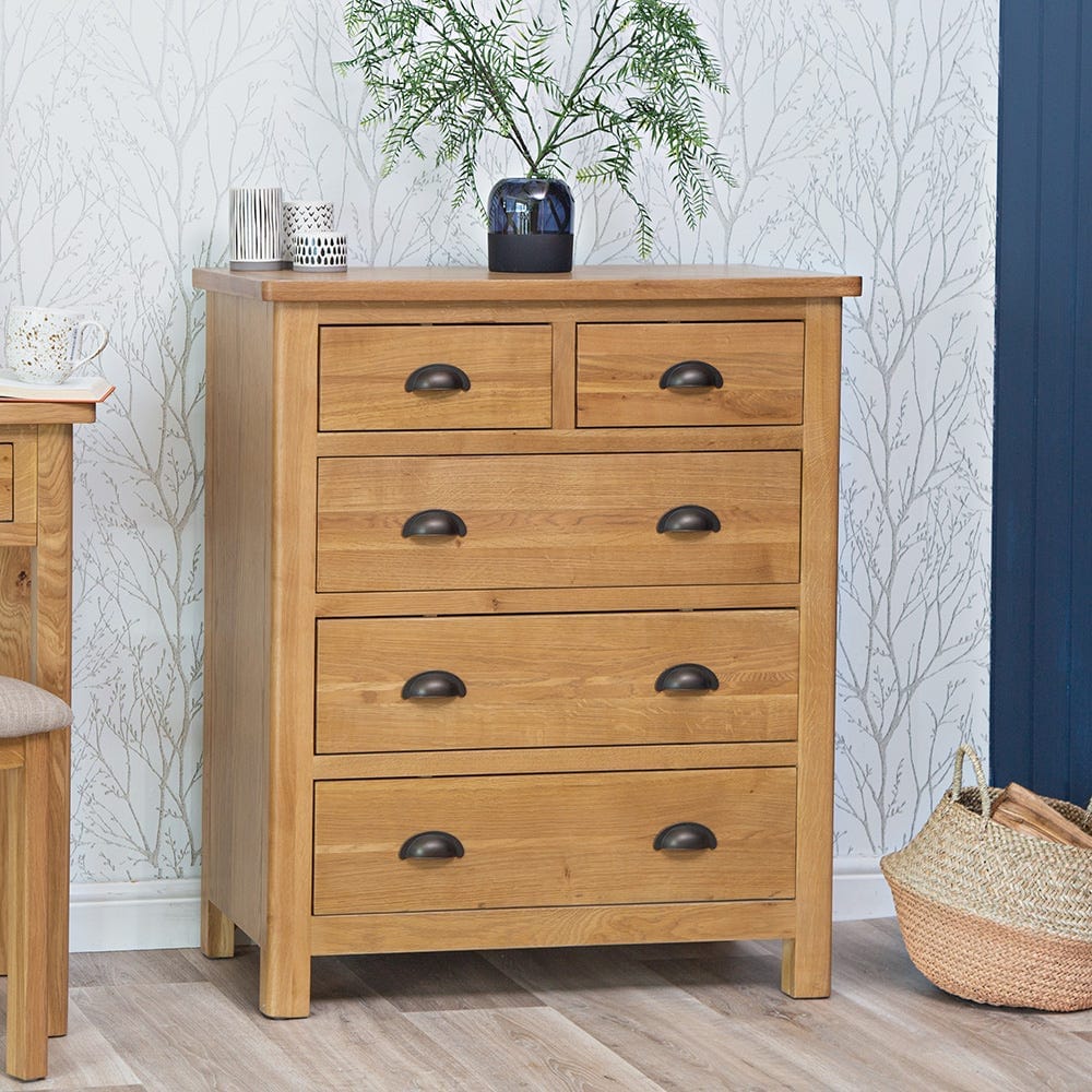 Rutland Oak 2 Over 3 Chest - The Furniture Warehouse