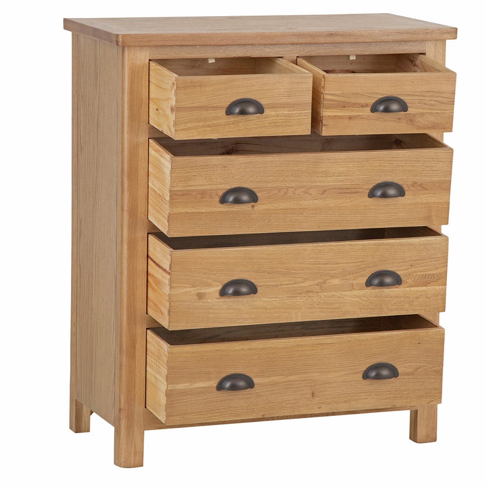 Rutland Oak 2 Over 3 Chest - The Furniture Warehouse