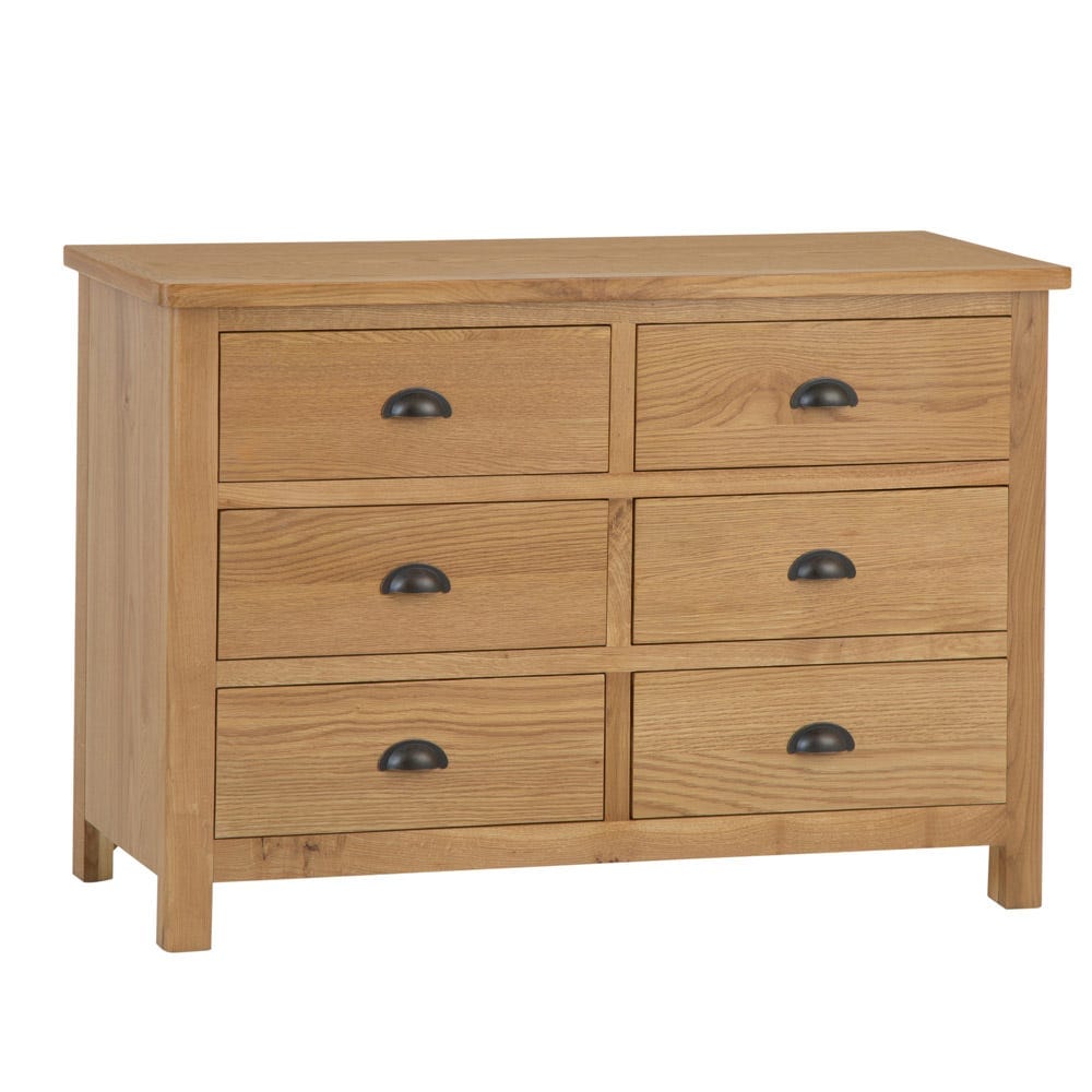 Rutland Oak Chest of 6 Drawers - The Furniture Warehouse
