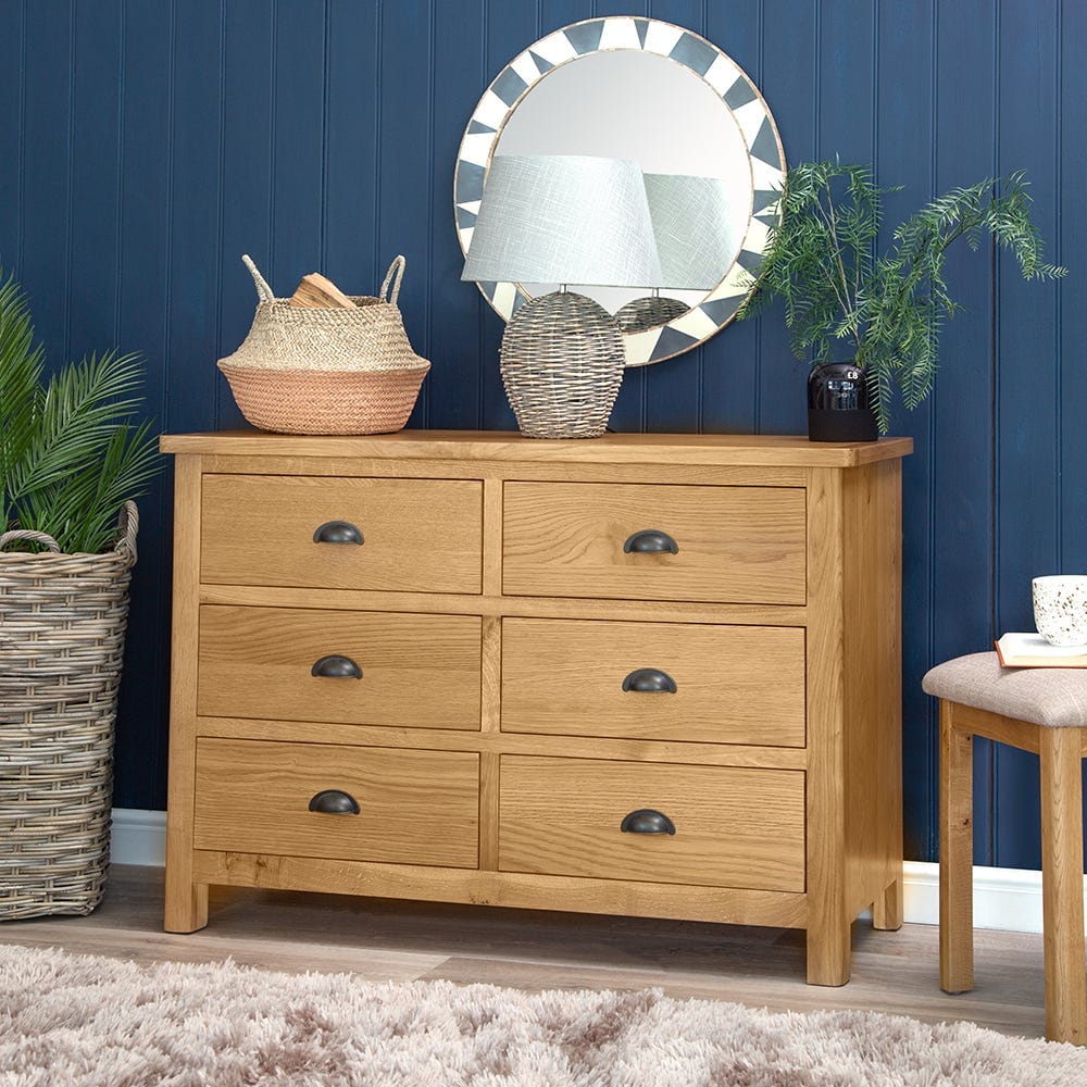 Rutland Oak Chest of 6 Drawers - The Furniture Warehouse