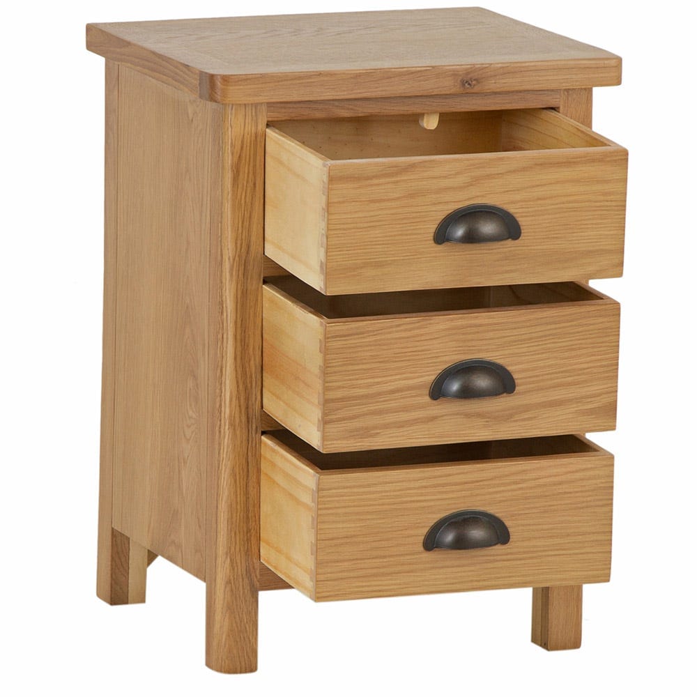 Rutland Oak 3 Drawer Large Bedside Table