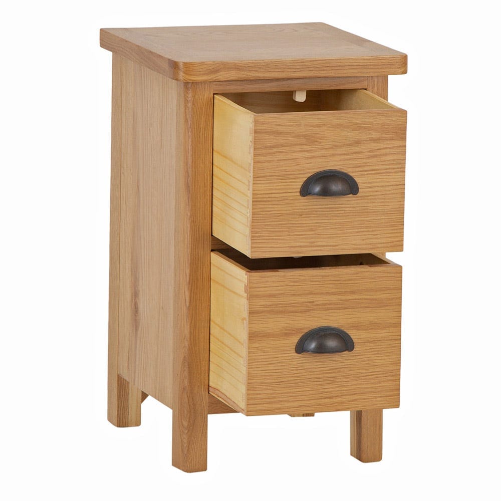 Rutland Oak 2 Drawer Slim Bedside Table