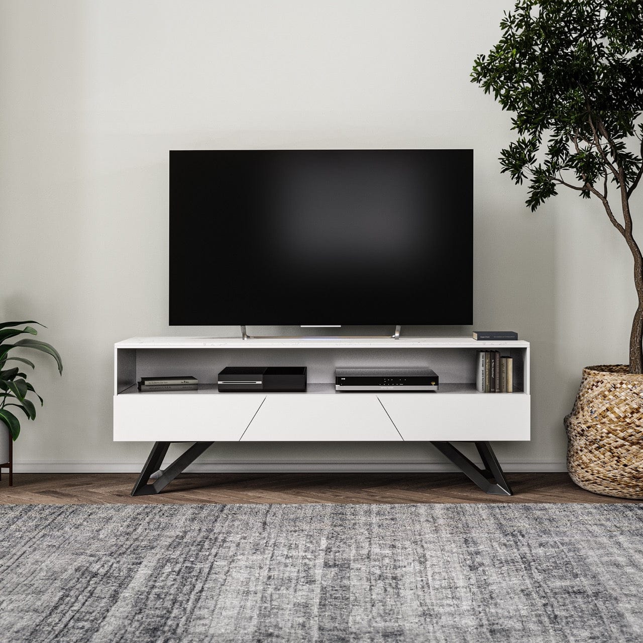 Venice Matt White Large TV Unit