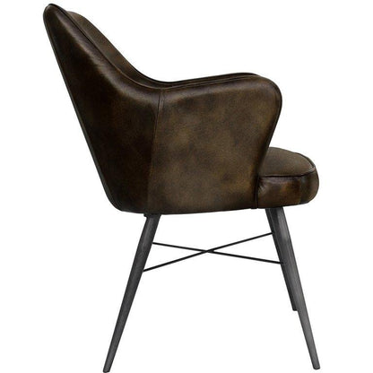 Shoreditch Industrial Walnut Brown High Back Leather &amp; Iron Dining Chair - The Furniture Warehouse