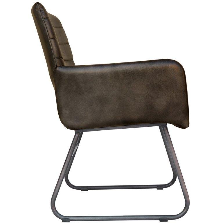 Shoreditch Industrial Walnut Brown Retro Winged Leather &amp; Iron Dining Chair - The Furniture Warehouse