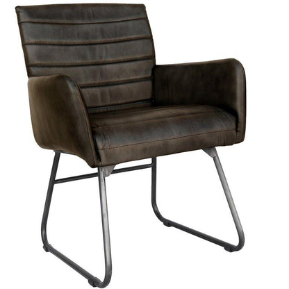 Shoreditch Industrial Walnut Brown Retro Winged Leather &amp; Iron Dining Chair - The Furniture Warehouse