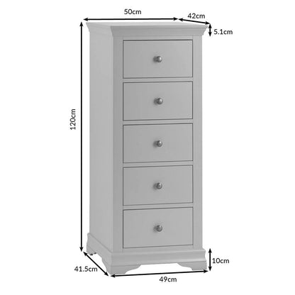 Florence White Painted 5 Drawer Tallboy