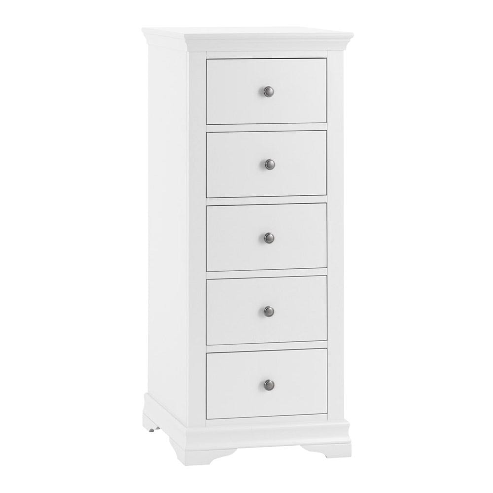 Florence White Painted 5 Drawer Tallboy