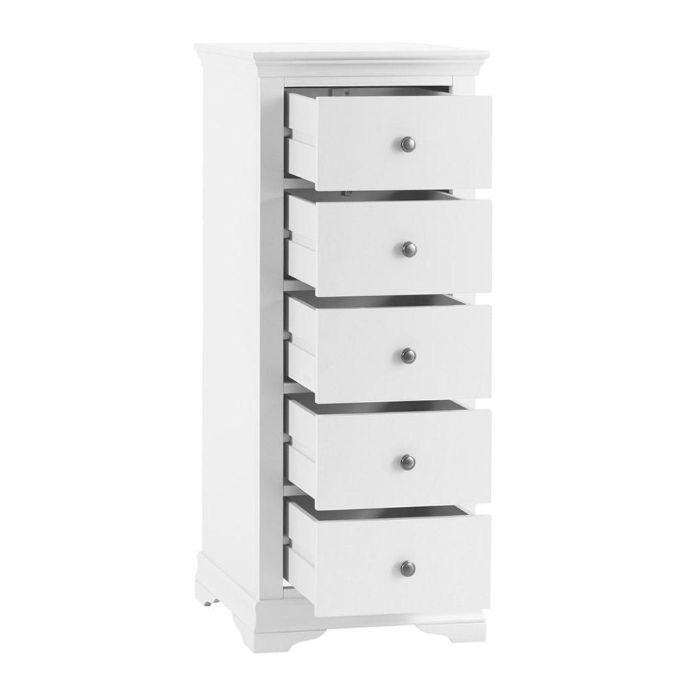 Florence White Painted 5 Drawer Tallboy