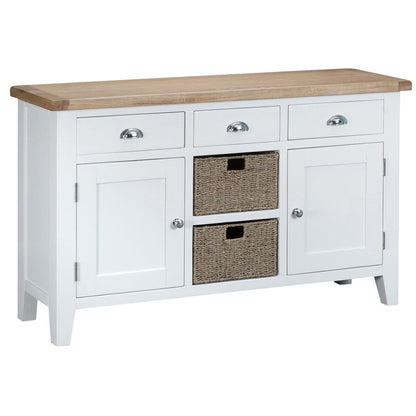 Suffolk White Painted Oak 2 Door Large Sideboard with Wicker Baskets