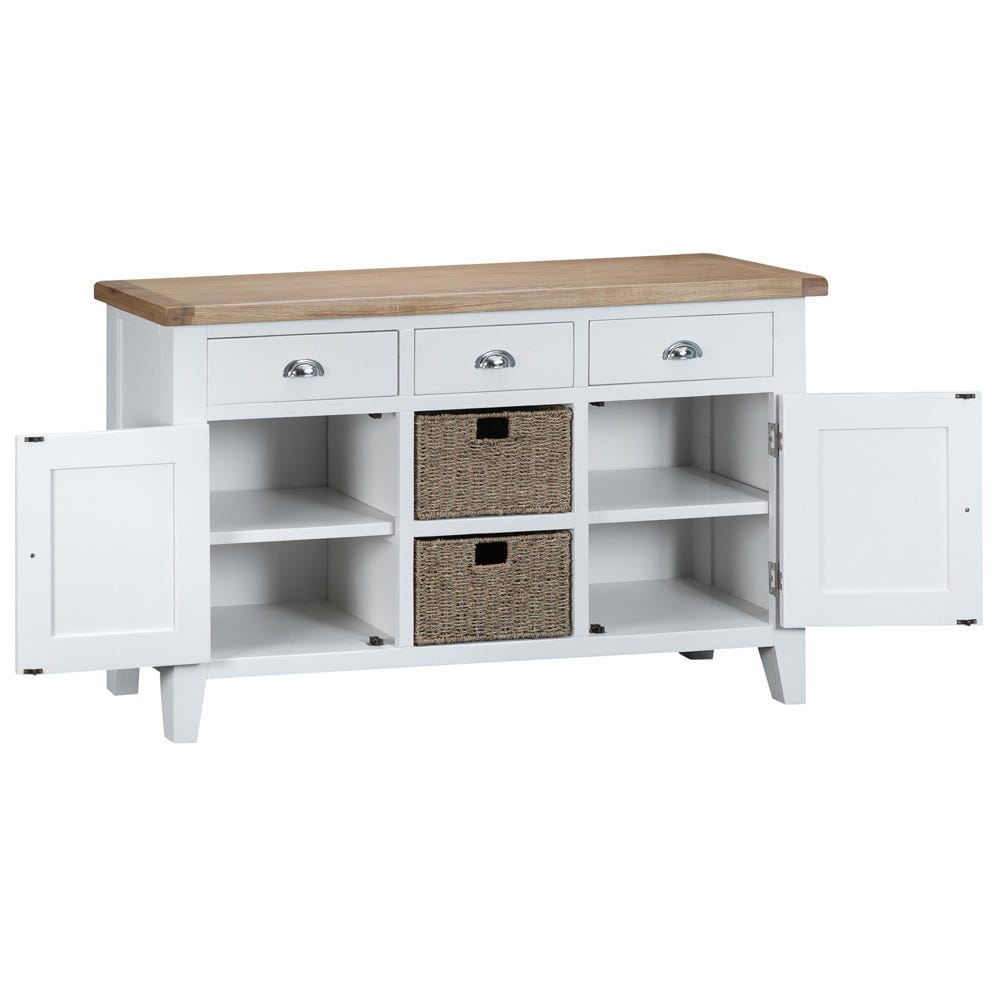 Suffolk White Painted Oak 2 Door Large Sideboard with Wicker Baskets