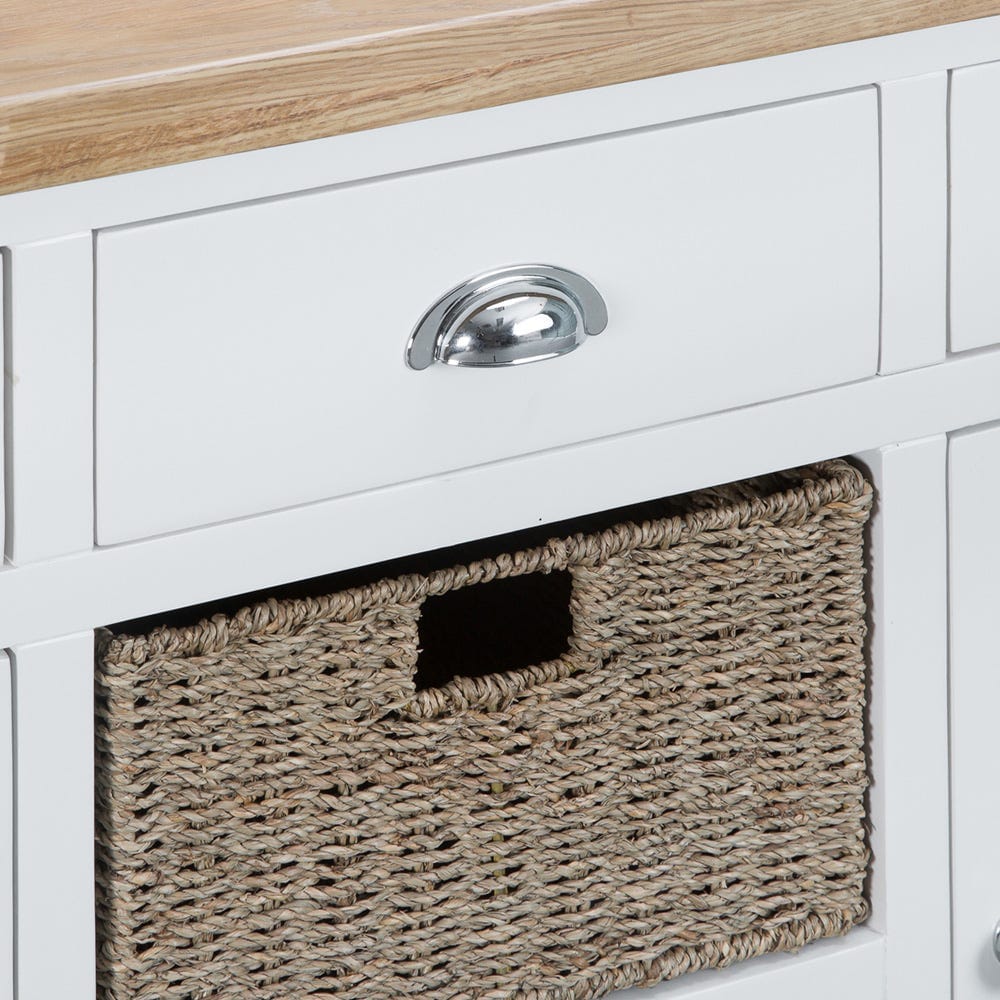 Suffolk White Painted Oak 2 Door Large Sideboard with Wicker Baskets