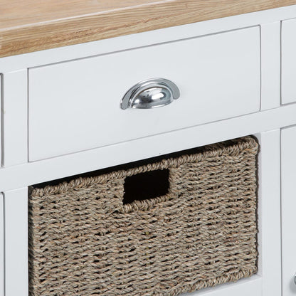 Suffolk White Painted Oak 2 Door Large Sideboard with Wicker Baskets