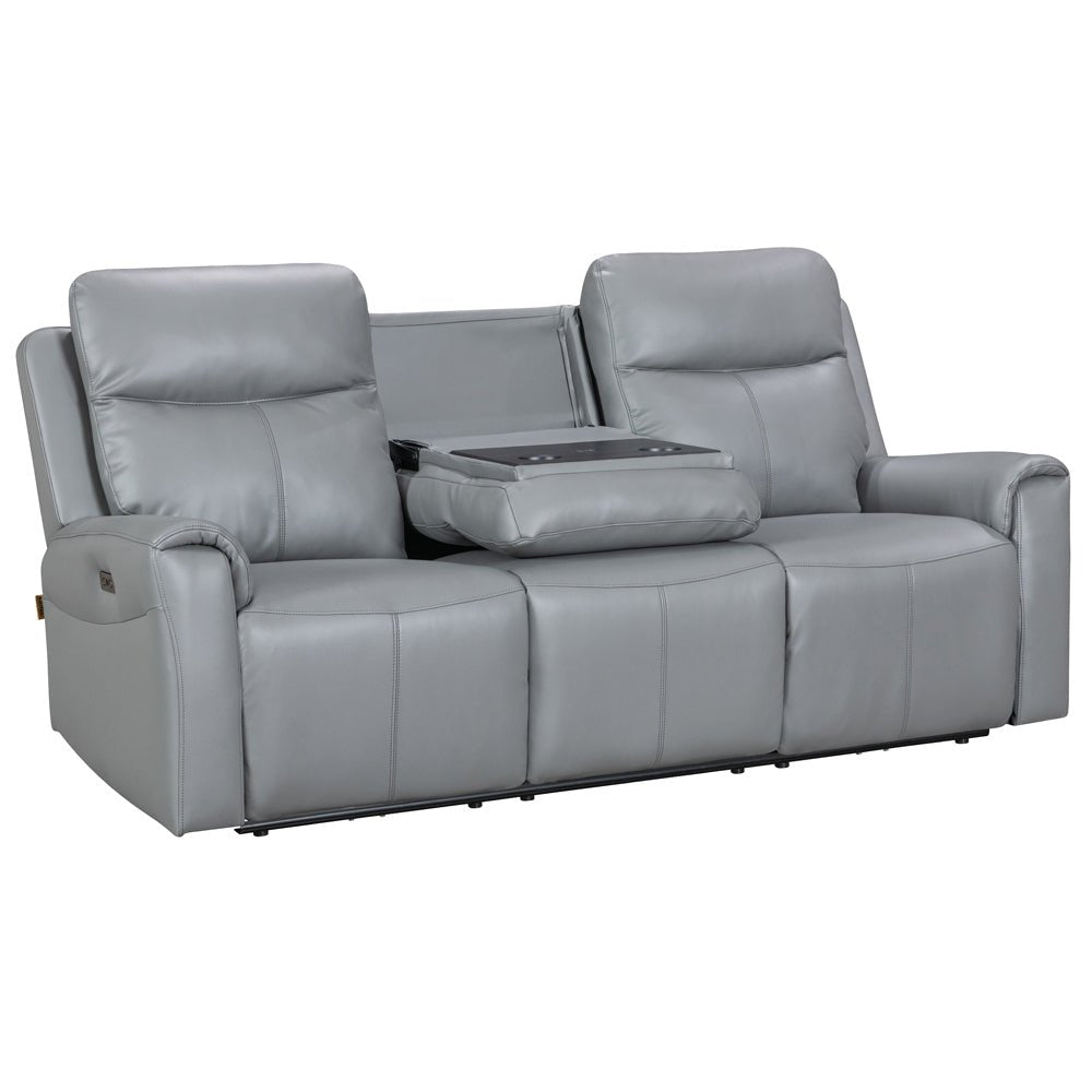Turin Dusk Grey Power 3 Seater Sofa with Console - The Furniture Warehouse
