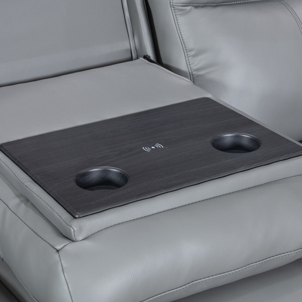 Turin Dusk Grey Power 3 Seater Sofa with Console - The Furniture Warehouse