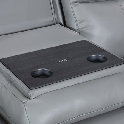 Turin Dusk Grey Power 3 Seater Sofa with Console - The Furniture Warehouse