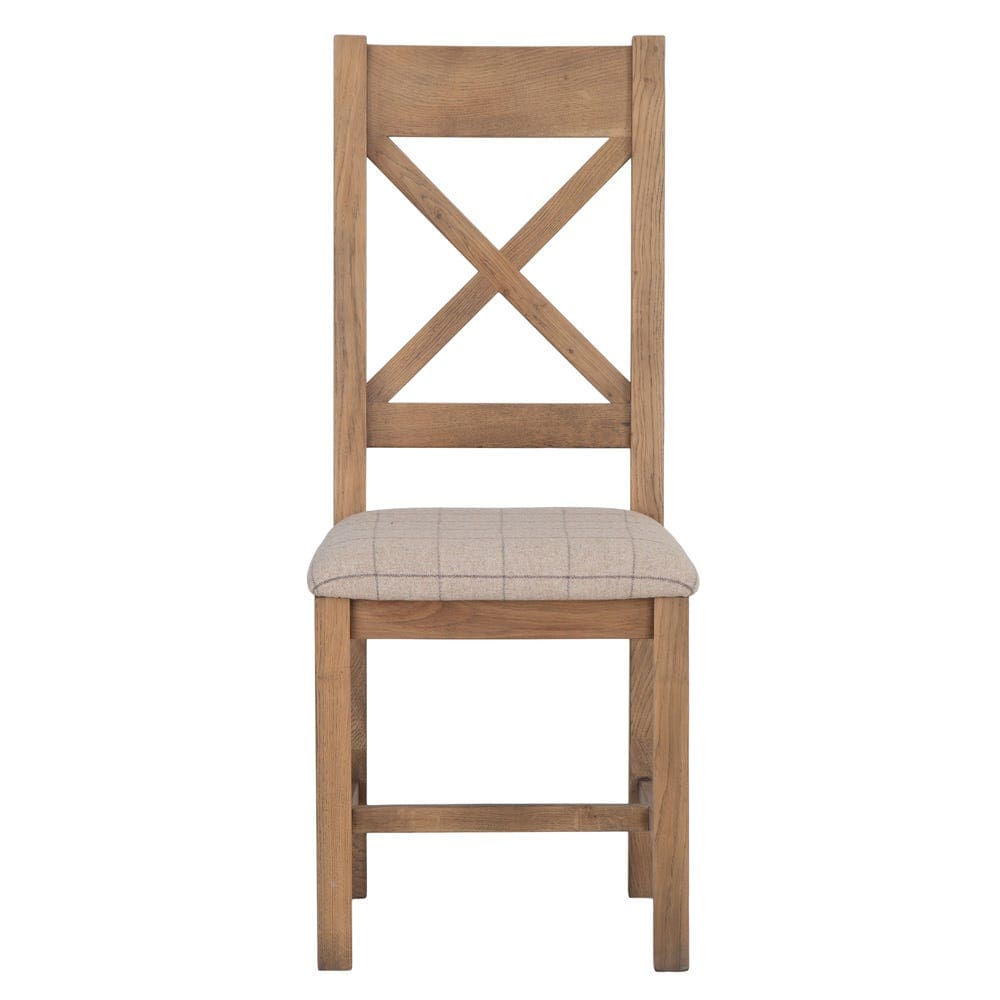 Wessex Smoked Oak Cross Back Dining Chair With Natural Check Seat - The Furniture Warehouse