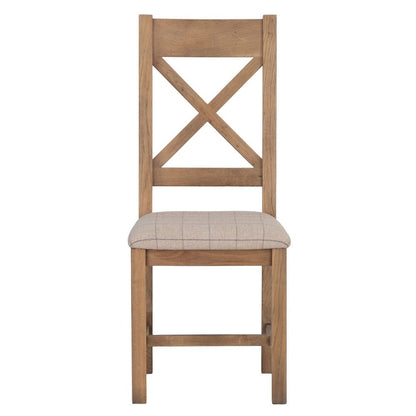 Wessex Smoked Oak Cross Back Dining Chair With Natural Check Seat - The Furniture Warehouse