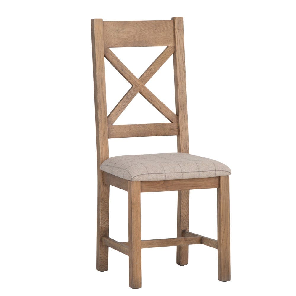 Wessex Smoked Oak Cross Back Dining Chair With Natural Check Seat - The Furniture Warehouse