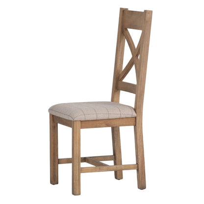 Wessex Smoked Oak Cross Back Dining Chair With Natural Check Seat - The Furniture Warehouse