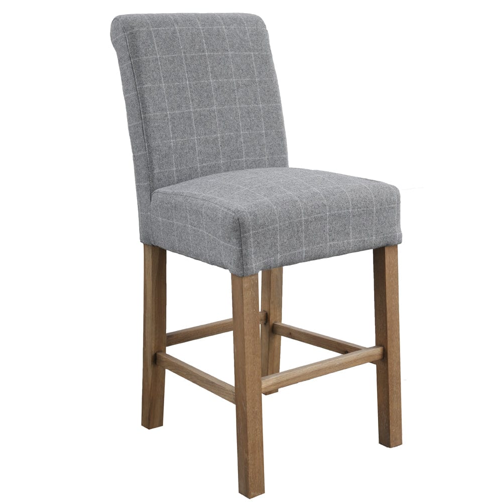 Wessex Smoked Oak Grey Checked Bar Stool - The Furniture Warehouse