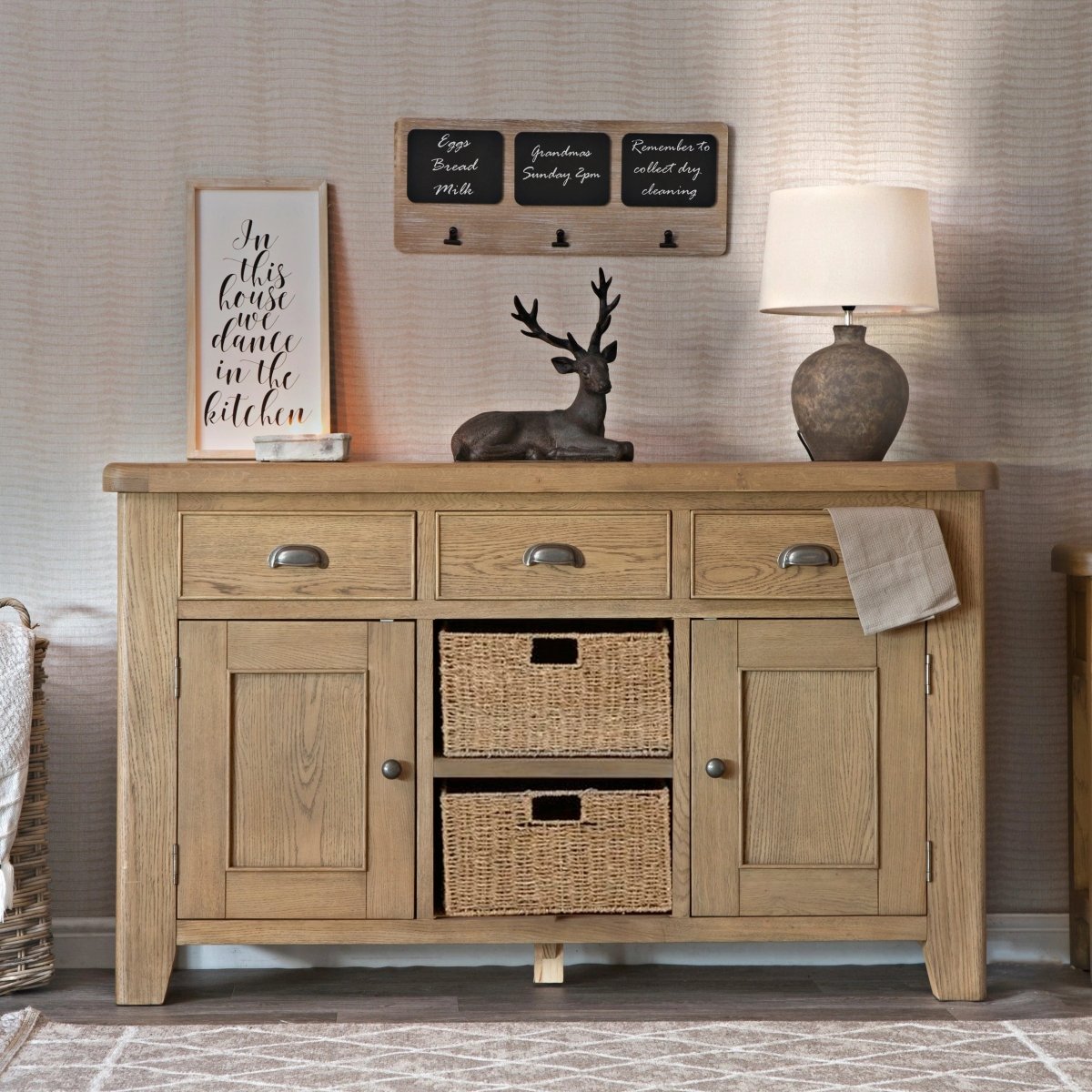 Wessex Smoked Oak Large Sideboard with Baskets - The Furniture Warehouse