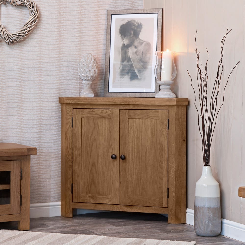 Winchester Oak Corner Cabinet - The Furniture Warehouse