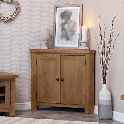 Winchester Oak Corner Cabinet - The Furniture Warehouse