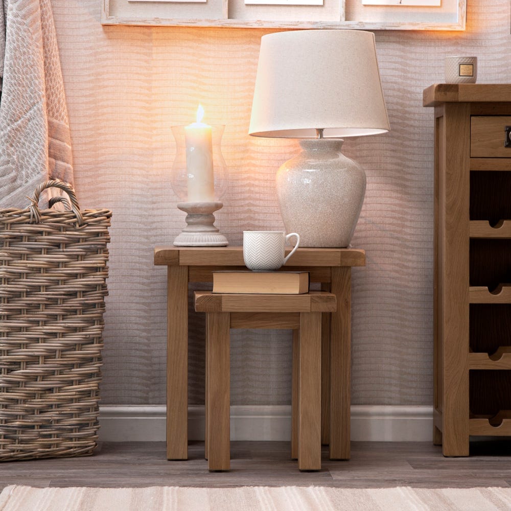 Winchester Oak Nest of 2 Tables - The Furniture Warehouse