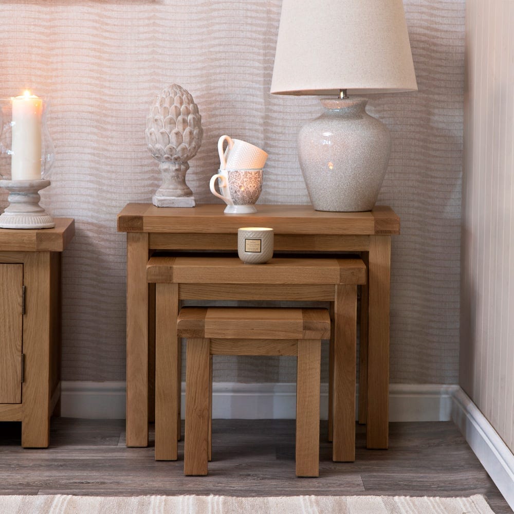 Winchester Oak Nest of 3 Tables - The Furniture Warehouse