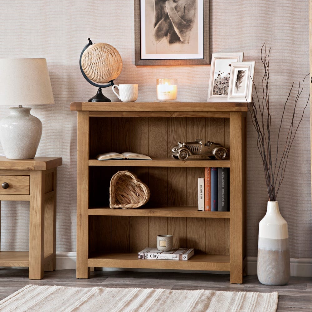 Winchester Oak Small Wide Bookcase - The Furniture Warehouse